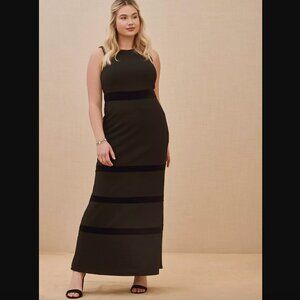 Torrid Special Occasion Black Crepe Scuba Knit & Velvet Stripe Gown